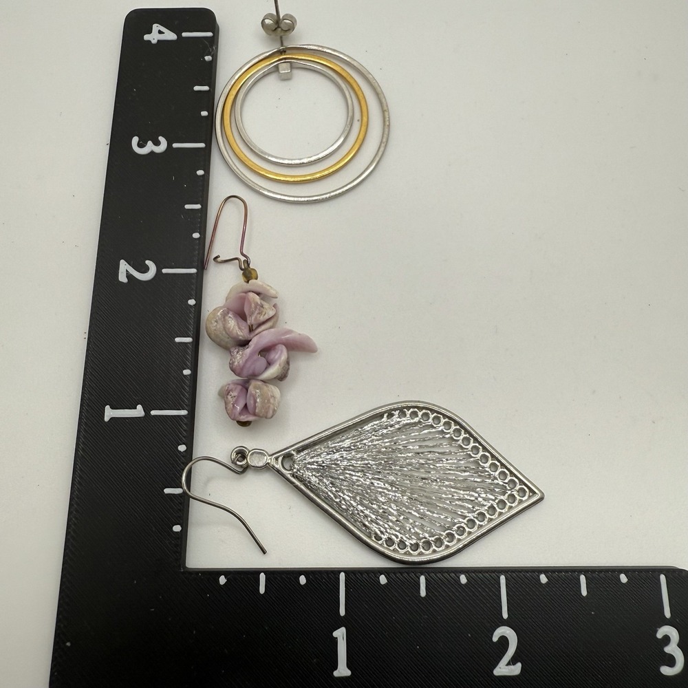 Lot Six Pairs of Earrings Pierced Hoop‎ Dangle - Picture 8 of 10